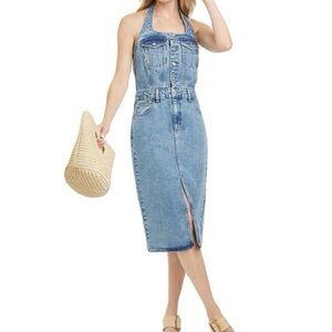 UNIVERSAL THREAD WOMENS DENIM HALTER MIDI DRESS 14
